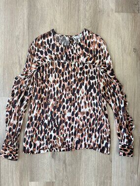 CALIBAN Silk Animal Print Long Sleeve Blouse Top MEDIUM